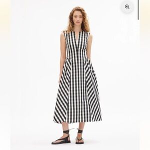 Tanya Taylor Candace Gingham Checkered Navy White Midi Dress V Neck Size 10